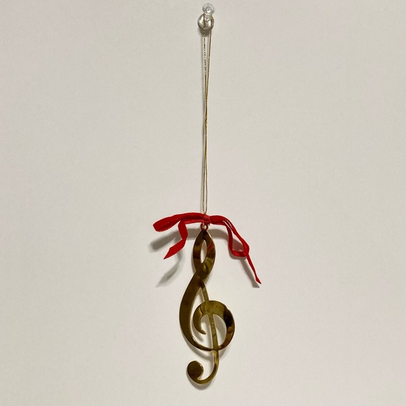 Vintage Brass Treble Clef Christmas Tree Ornament 3.5" H x 1.25" W - Picture 3 of 8